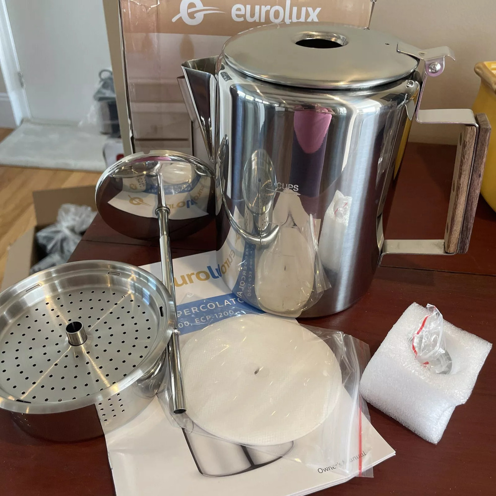 Small Eurolux Percolator Coffee Maker Pot - 9 Cups | Durable Stainless Steel